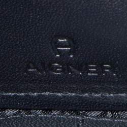Pre Owned Aigner Black Leather Metal Frame Continental Wallet