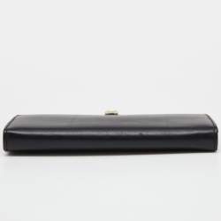 Pre Owned Aigner Black Leather Metal Frame Continental Wallet
