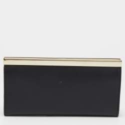 Pre Owned Aigner Black Leather Metal Frame Continental Wallet