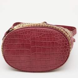 Aigner Beige/Pink Signature Canvas and Croc Embossed Leather Hobo