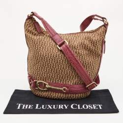Aigner Beige/Pink Signature Canvas and Croc Embossed Leather Hobo