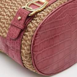 Aigner Beige/Pink Signature Canvas and Croc Embossed Leather Hobo