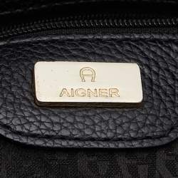 Pre Owned Aigner Grey/Black Signature Canvas and Leather Tote