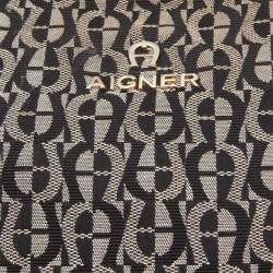 Pre Owned Aigner Grey/Black Signature Canvas and Leather Tote
