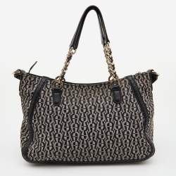 Pre Owned Aigner Grey/Black Signature Canvas and Leather Tote