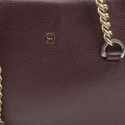 Pre Owned Aigner Burgundy Leather Chain Tote