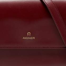 Aigner Burgundy Leather Amber Flap Crossbody Bag