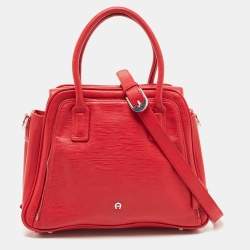 Aigner Red Leather Double Zip Satchel