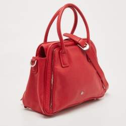 Aigner Red Leather Double Zip Satchel