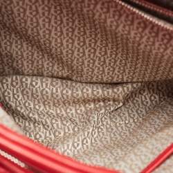 Aigner Red Leather Double Zip Satchel