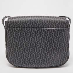 Pre Owned Aigner Black/Grey Signature Coated Canvas and Leather Flap Crossbody Bag 