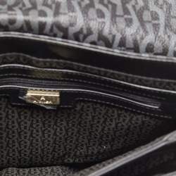 Pre Owned Aigner Black/Grey Signature Coated Canvas and Leather Flap Crossbody Bag 