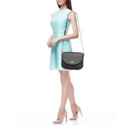 Pre Owned Aigner Black/Grey Signature Coated Canvas and Leather Flap Crossbody Bag 