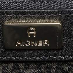 Pre Owned Aigner Black/Grey Signature Coated Canvas and Leather Flap Crossbody Bag 