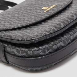 Pre Owned Aigner Black/Grey Signature Coated Canvas and Leather Flap Crossbody Bag 