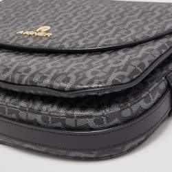 Pre Owned Aigner Black/Grey Signature Coated Canvas and Leather Flap Crossbody Bag 