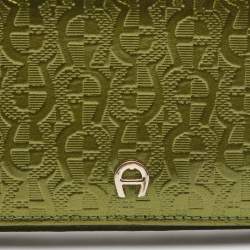 Pre Owned Aigner Meadow Green Logo Embossed Patent Leather Continental Flap Wallet 