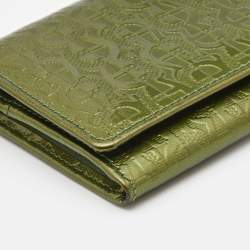 Pre Owned Aigner Meadow Green Logo Embossed Patent Leather Continental Flap Wallet 