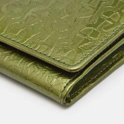 Pre Owned Aigner Meadow Green Logo Embossed Patent Leather Continental Flap Wallet 