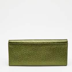 Pre Owned Aigner Meadow Green Logo Embossed Patent Leather Continental Flap Wallet 