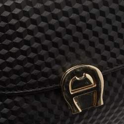 Pre Owned Aigner Black Embossed Leather Genoveva Crossbody Bag