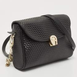 Pre Owned Aigner Black Embossed Leather Genoveva Crossbody Bag