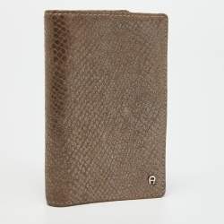 Pre Owned Aigner Brown Shimmer Snakeskin Embossed Leather Bifold Wallet