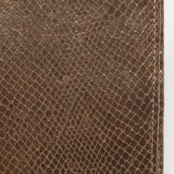 Pre Owned Aigner Brown Shimmer Snakeskin Embossed Leather Bifold Wallet