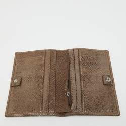 Pre Owned Aigner Brown Shimmer Snakeskin Embossed Leather Bifold Wallet