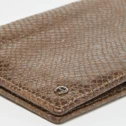 Pre Owned Aigner Brown Shimmer Snakeskin Embossed Leather Bifold Wallet