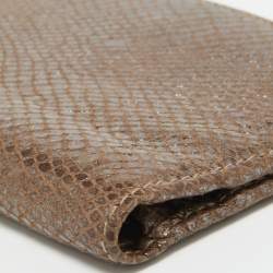 Pre Owned Aigner Brown Shimmer Snakeskin Embossed Leather Bifold Wallet