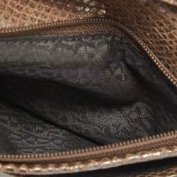 Pre Owned Aigner Brown Shimmer Snakeskin Embossed Leather Bifold Wallet