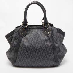Pre Owned Aigner Black/Dark Grey Signature Coated Canvas and Leather Tote