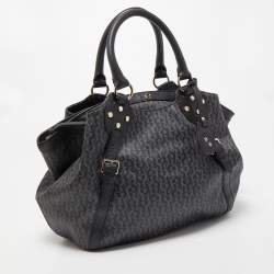 Pre Owned Aigner Black/Dark Grey Signature Coated Canvas and Leather Tote