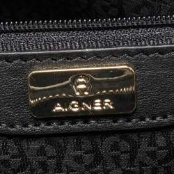 Pre Owned Aigner Black/Dark Grey Signature Coated Canvas and Leather Tote