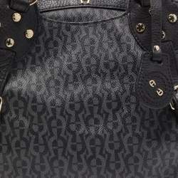 Pre Owned Aigner Black/Dark Grey Signature Coated Canvas and Leather Tote
