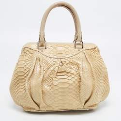 Pre Owned Aigner Beige Python Leather Satchel