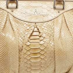 Pre Owned Aigner Beige Python Leather Satchel