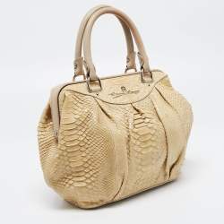 Pre Owned Aigner Beige Python Leather Satchel