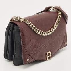 Pre Owned Aigner Burgundy/Black Leather Diadora Shoulder Bag 