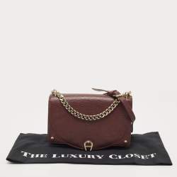 Pre Owned Aigner Burgundy/Black Leather Diadora Shoulder Bag 