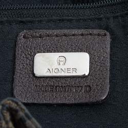 Pre Owned Aigner Brown Signature Canvas and Leather Shoulder Bag