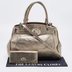 Aigner Gold Laminated Canvas Top Handle Bag