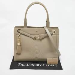 Pre Owned Aigner Grey Python Embossed Leather Cavallina Tote