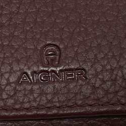 Pre Owned Aigner Burgundy Leather Logo Trifold Wallet