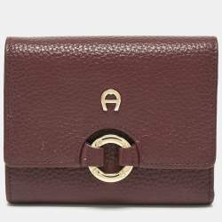 Aigner Burgundy Leather Logo Trifold Wallet Aigner TLC