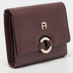 Pre Owned Aigner Burgundy Leather Logo Trifold Wallet