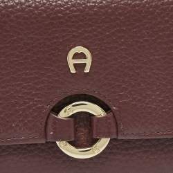 Pre Owned Aigner Burgundy Leather Logo Trifold Wallet
