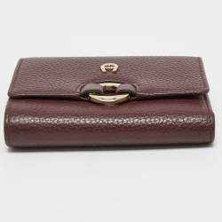Pre Owned Aigner Burgundy Leather Logo Trifold Wallet