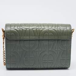 Aigner Green Logo Embossed Leather Pria Chain Shoulder Bag